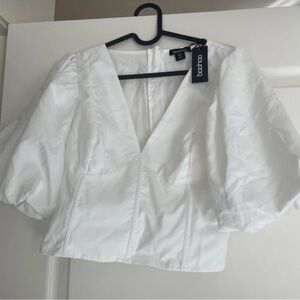 Boohoo Elegant White V-Neck Blouse